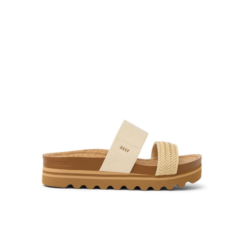 Reef Cushion Vista Hi Women 12 Arch Support Sandals Cream Cork Chunky Lug Vegan - Picture 15 of 15